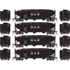 Athearn HO RTR 40' 3-Bay Ribbed Hopper with Load, N&W (4)