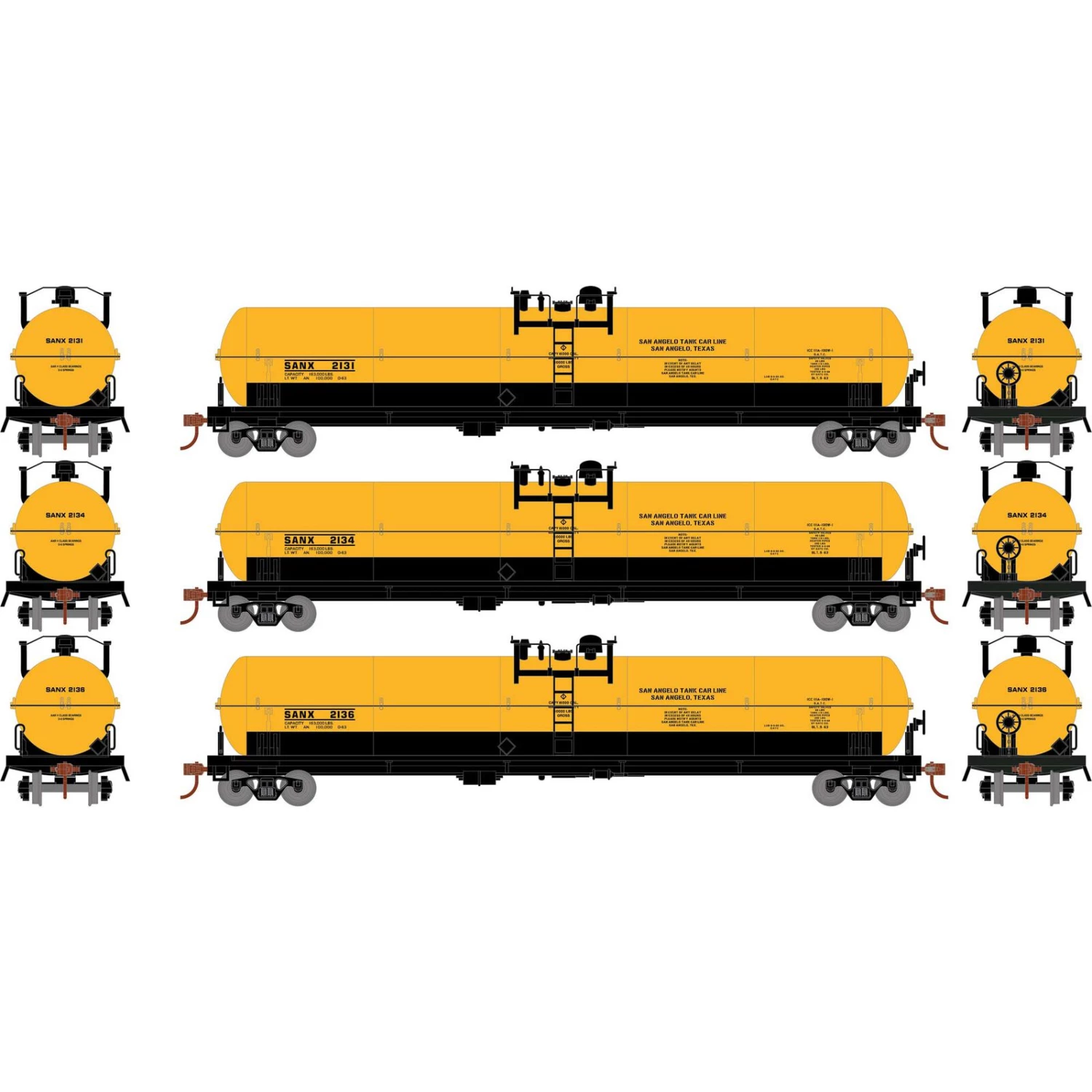 Athearn HO RTR 62' Tank, SANX (3) 3 Athearn HO RTR 62' Tank, SANX (3)