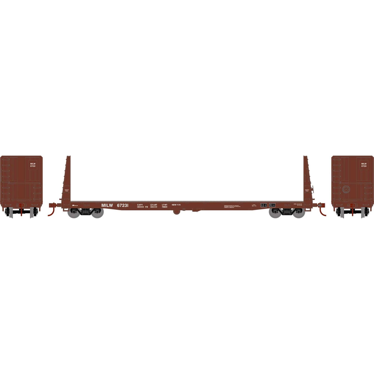 Athearn HO RTR 60' Bulkhead Flat, MILW #67231 3 Athearn HO RTR 60' Bulkhead Flat, MILW #67231