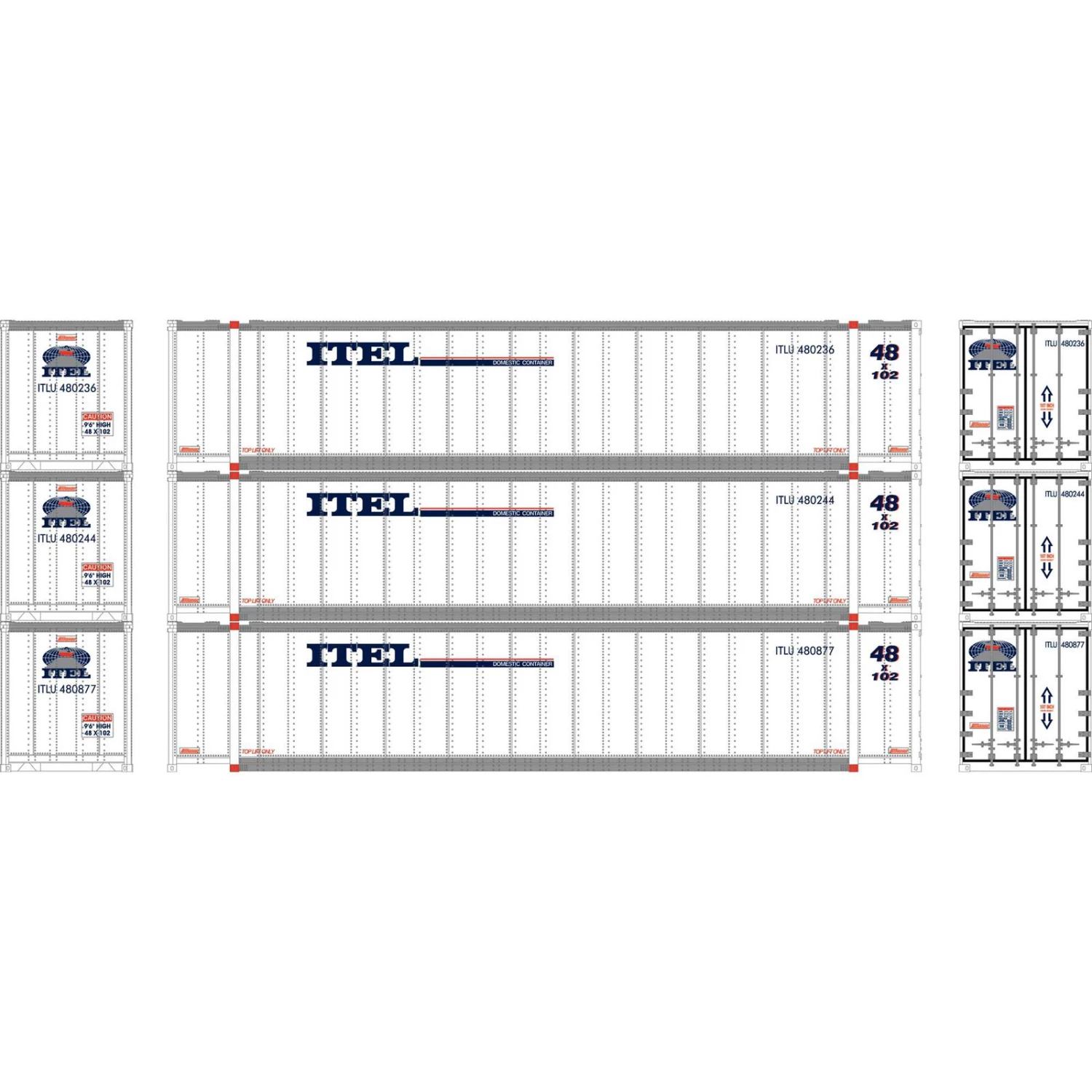 Athearn N 48' Container, ITEL #2 (3) 3 Athearn N 48' Container, ITEL #2 (3)