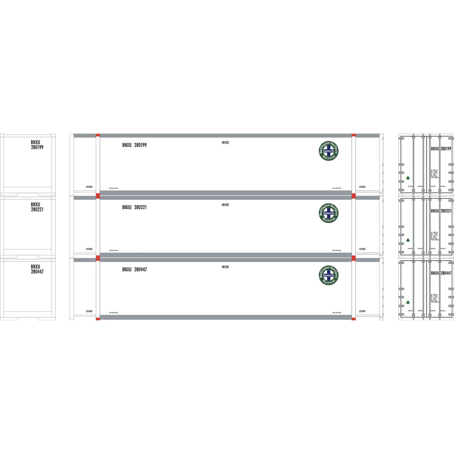 Athearn N 48' Container, BNSF #1 (3) 3 Athearn N 48' Container, BNSF #1 (3)