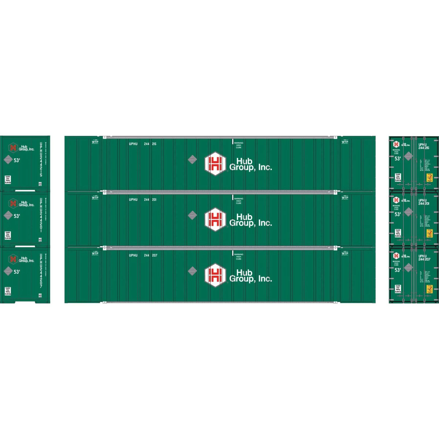 Athearn N 53' Stoughton Containers, Hub Group # 1 (3) 3 Athearn N 53' Stoughton Containers, Hub Group # 1 (3)