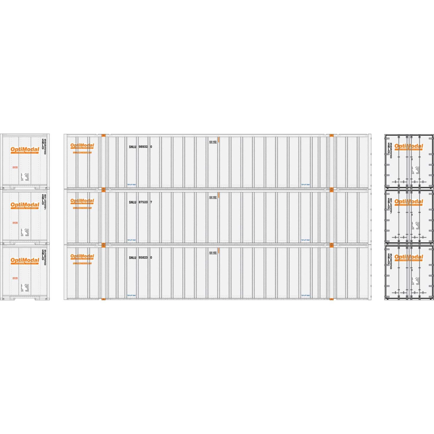Athearn N 53' Stoughton Containers, Optimodal # 1 (3) 3 Athearn N 53' Stoughton Containers, Optimodal # 1 (3)