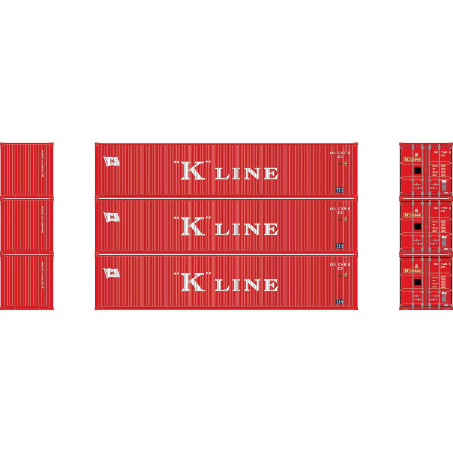Athearn N 40' Corrugated Low-Cube Container, K Line #2 (3) 3 Athearn N 40' Corrugated Low-Cube Container, K Line #2 (3)