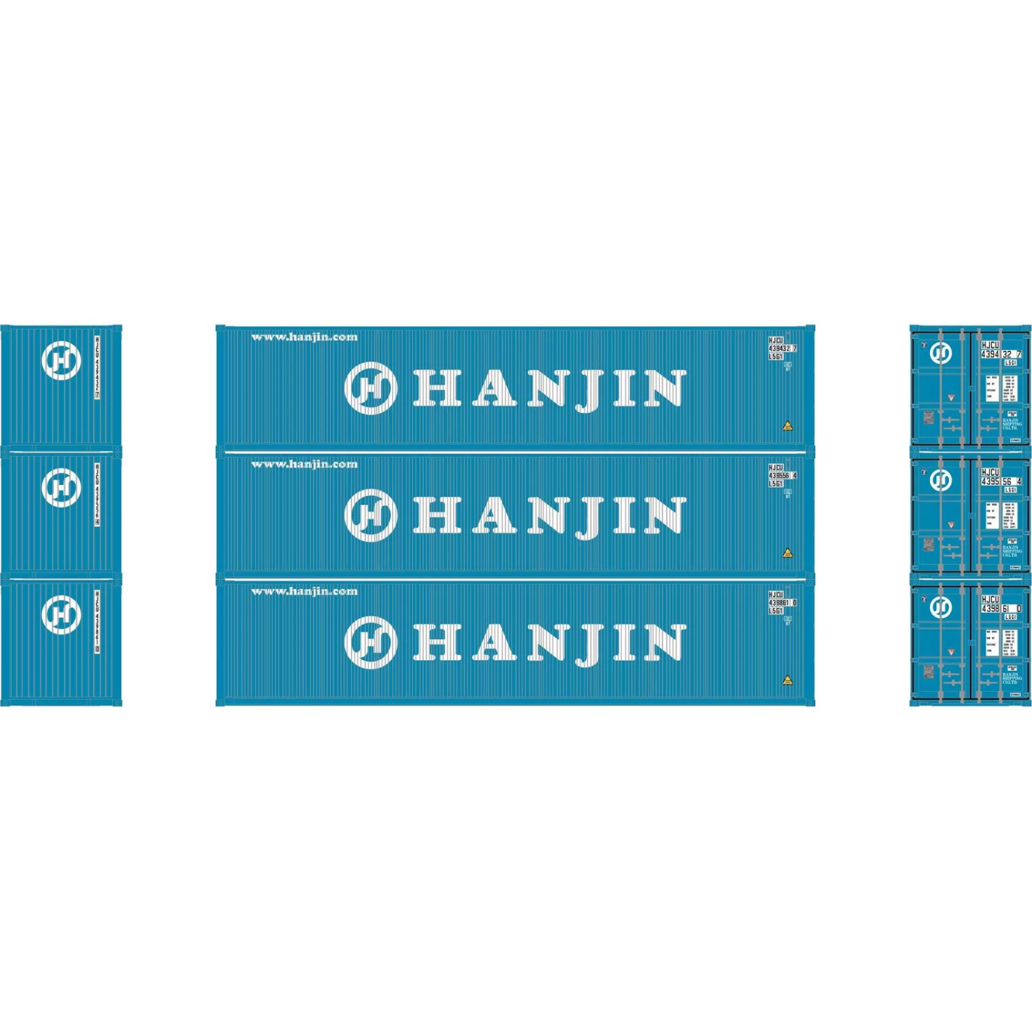 Athearn N 40' Corrugated Low-Cube Container, Hanjin #1 (3) 3 Athearn N 40' Corrugated Low-Cube Container, Hanjin #1 (3)