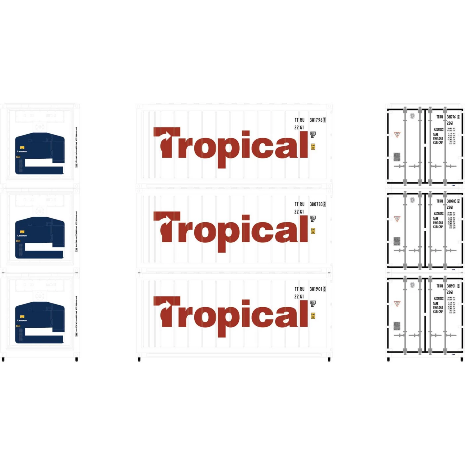 Athearn N 20' Reefer Container Tropical (3) 3 Athearn N 20' Reefer Container Tropical (3)