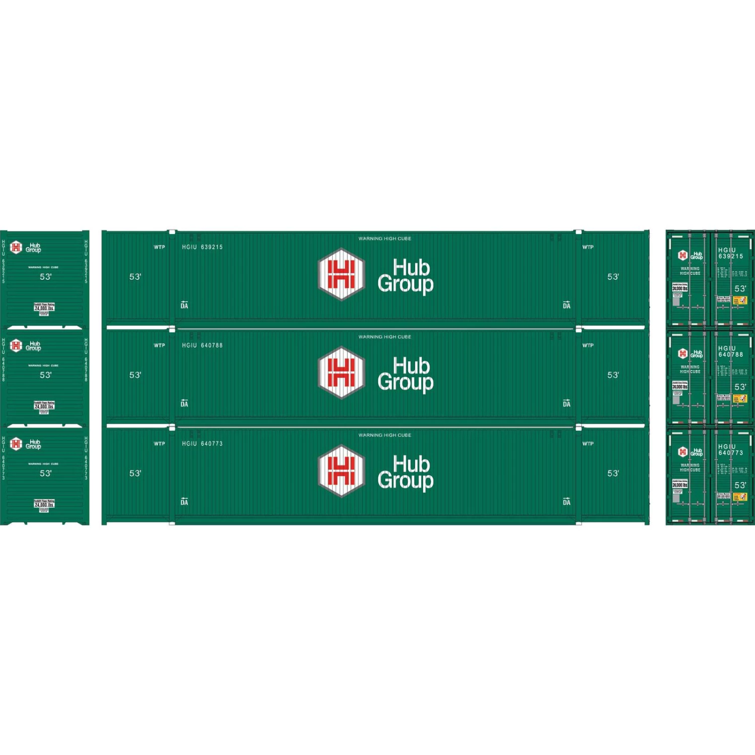 Athearn N 53' CIMC Container, HUB Group (3) 3 Athearn N 53' CIMC Container, HUB Group (3)