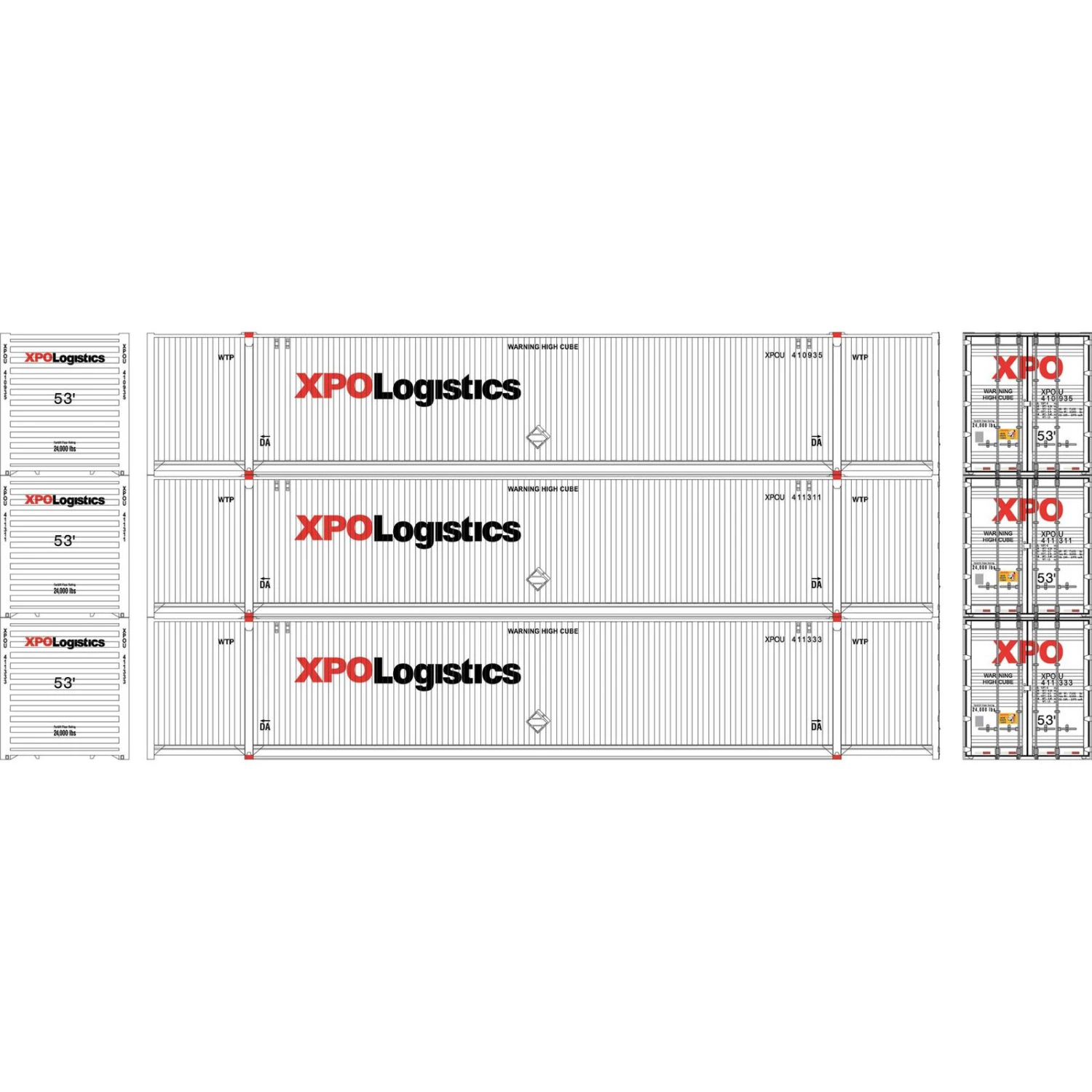 Athearn N 53' CIMC Container, XPO #2 (3) 3 Athearn N 53' CIMC Container, XPO #2 (3)