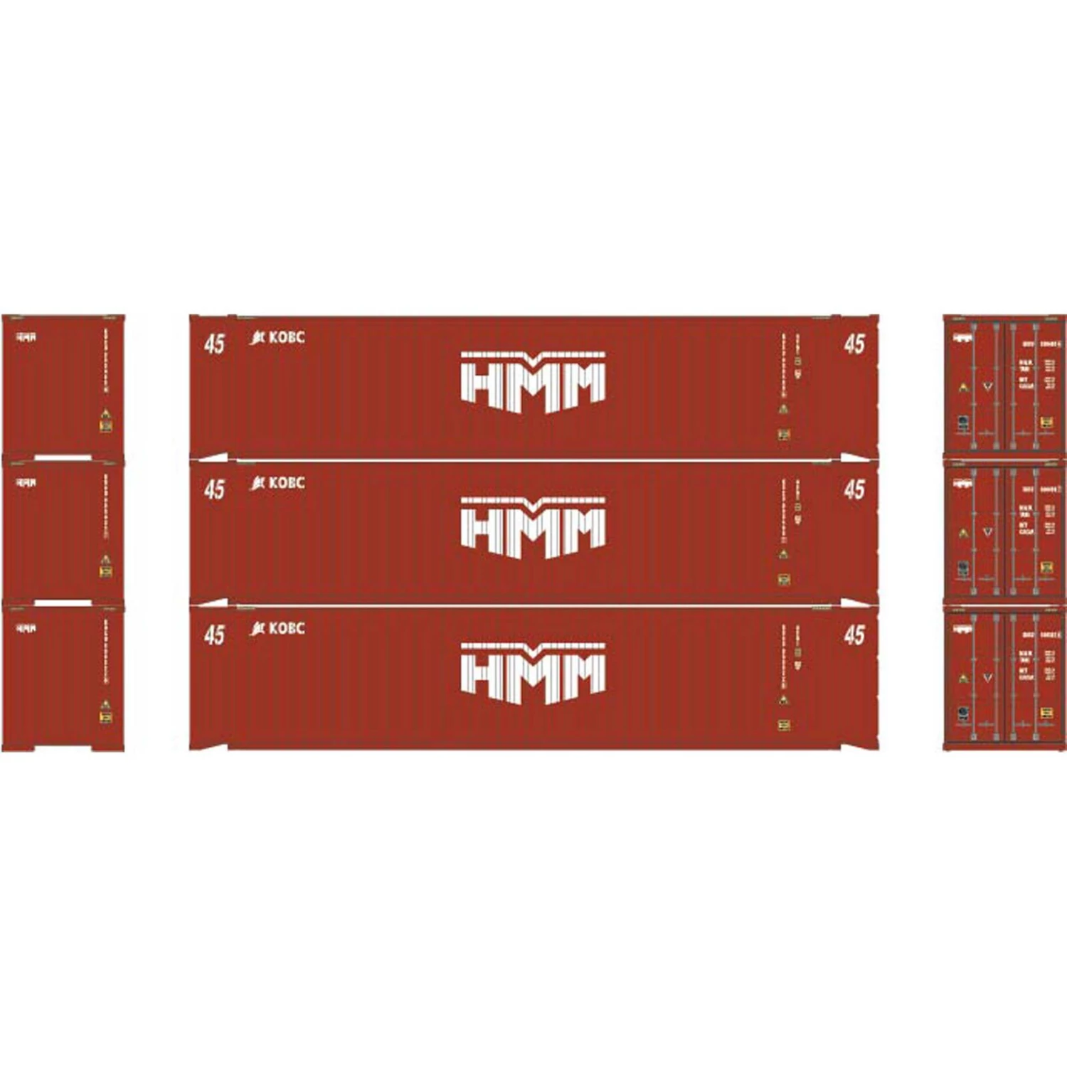 Athearn N 45' Container, HMM/KOBC #1 (3) 3 Athearn N 45' Container, HMM/KOBC #1 (3)