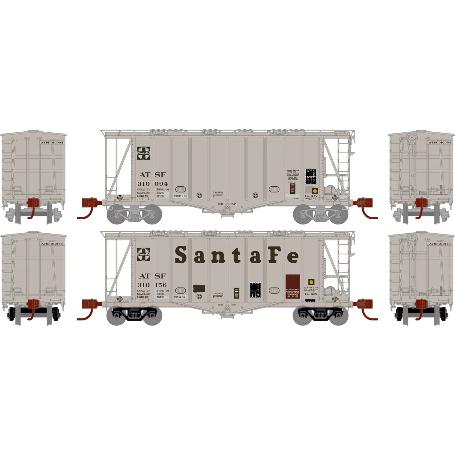Athearn N GATC 2600 Airslide Hopper, ATSF (2) 3 Athearn N GATC 2600 Airslide Hopper, ATSF (2)