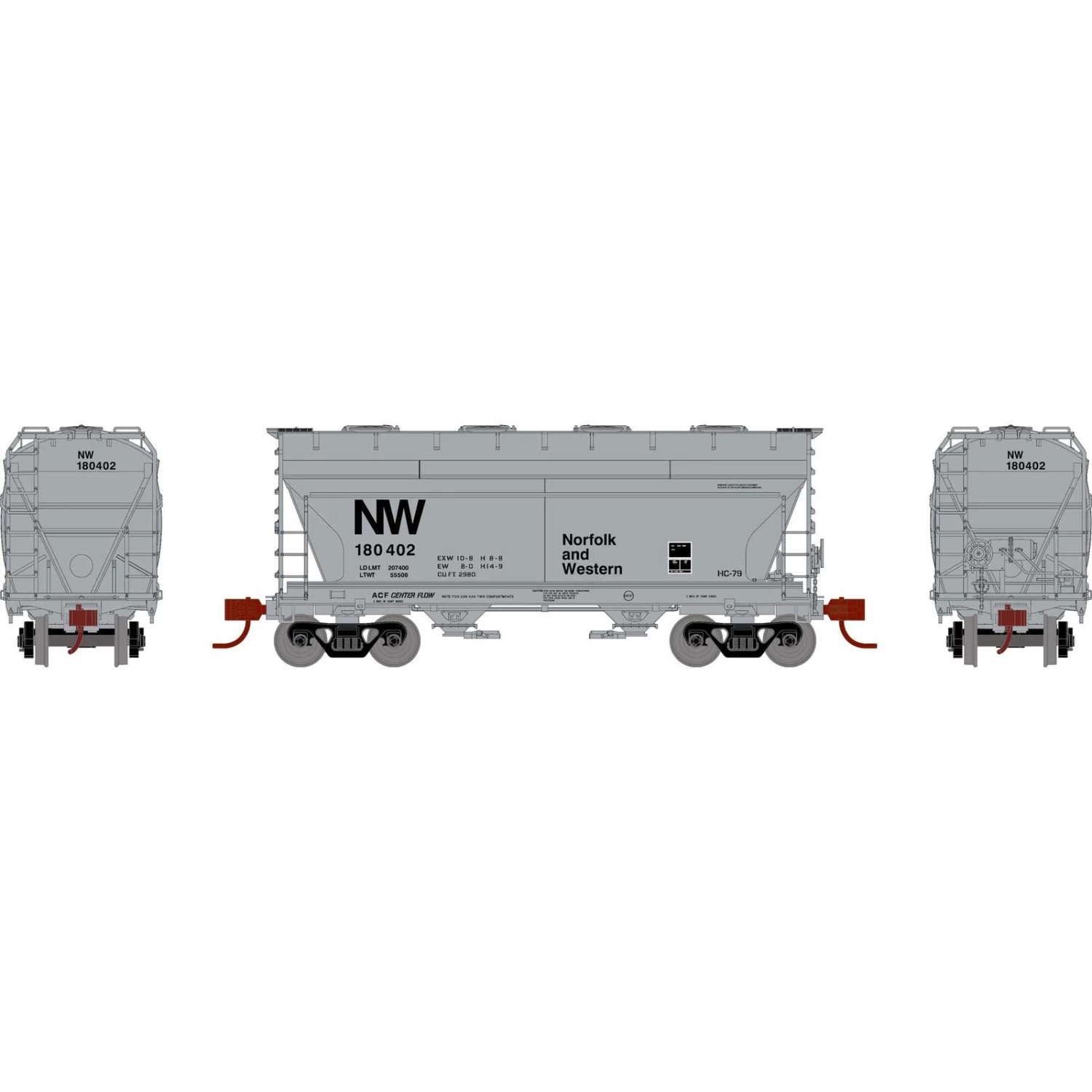 Athearn N ACF 2970 Covered Hopper, N&W #180402 3 Athearn N ACF 2970 Covered Hopper, N&W #180402