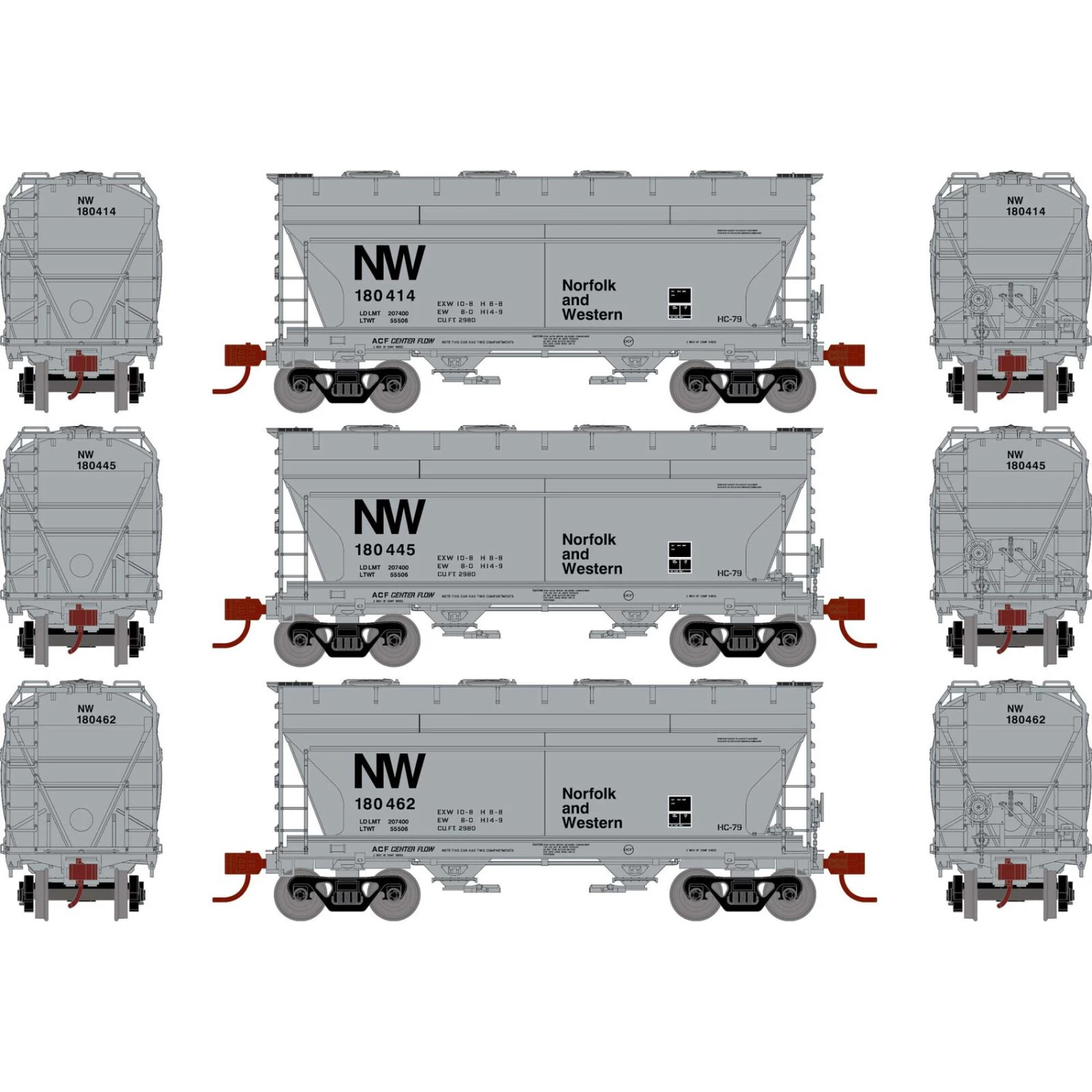 Athearn N ACF 2970 Covered Hopper, N&W (3) 3 Athearn N ACF 2970 Covered Hopper, N&W (3)