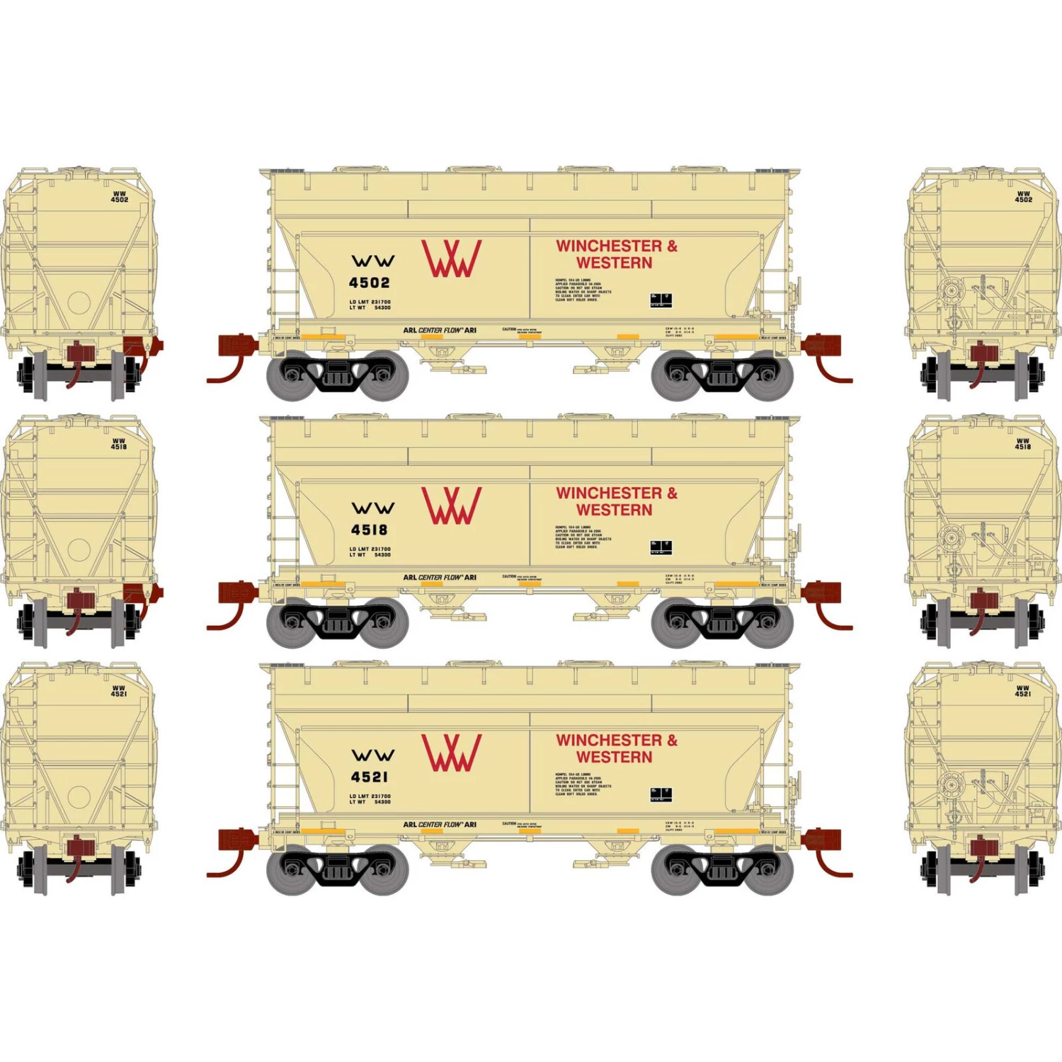 Athearn N ACF 2970 Covered Hopper, W&W (3) 3 Athearn N ACF 2970 Covered Hopper, W&W (3)