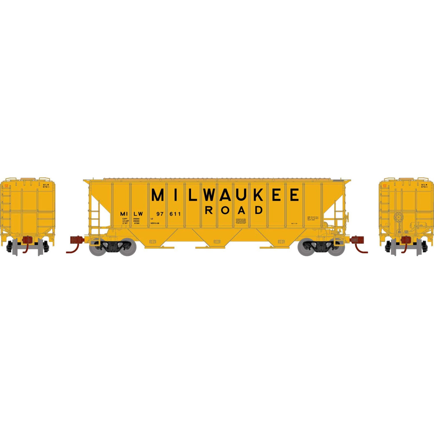 Athearn N PS 4427 Covered Hopper, MILW #97611 3 Athearn N PS 4427 Covered Hopper, MILW #97611