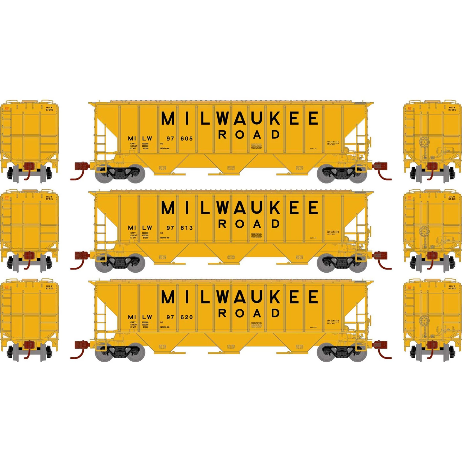 Athearn N PS 4427 Covered Hopper, MILW (3) 3 Athearn N PS 4427 Covered Hopper, MILW (3)