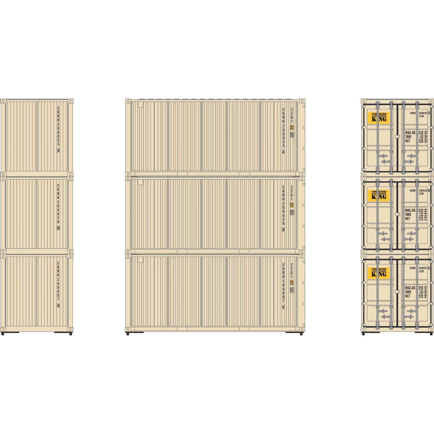 Athearn HO RTR 20' Corrugated Container, CKRU #2 (3) 3 Athearn HO RTR 20' Corrugated Container, CKRU #2 (3)
