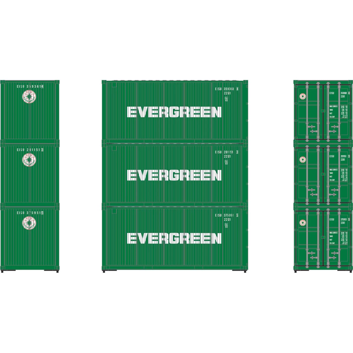 Athearn HO RTR 20' Corrugated Container, ESIU #1 (3) 3 Athearn HO RTR 20' Corrugated Container, ESIU #1 (3)