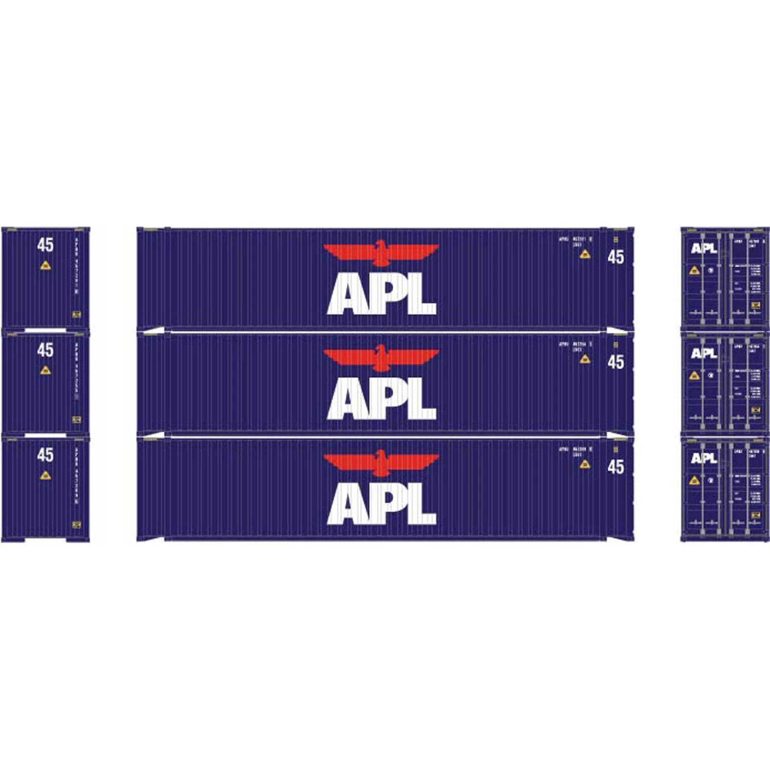 Athearn HO RTR 45' Container, APL #2 (3) 3 Athearn HO RTR 45' Container, APL #2 (3)