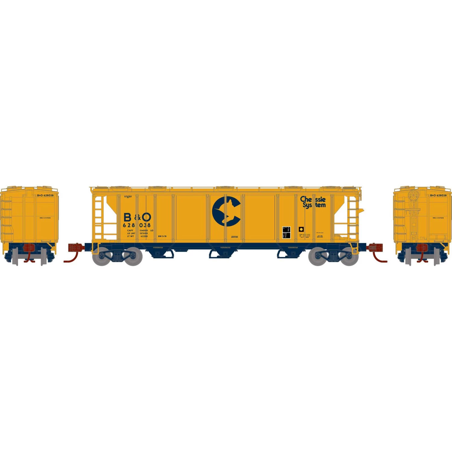 Athearn N PS-2 2893 3-Bay Covered Hopper, B&O #628038 3 Athearn N PS-2 2893 3-Bay Covered Hopper, B&O #628038