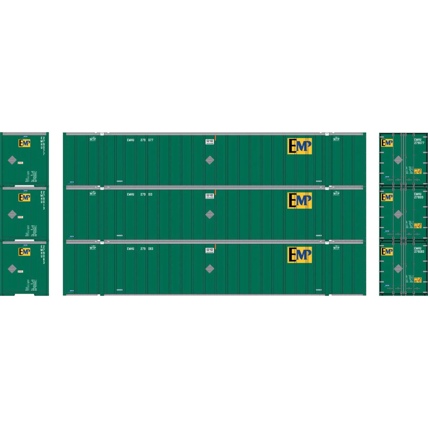 Athearn HO RTR 53' Stoughton Containers, EMP # 1 (3) 3 Athearn HO RTR 53' Stoughton Containers, EMP # 1 (3)