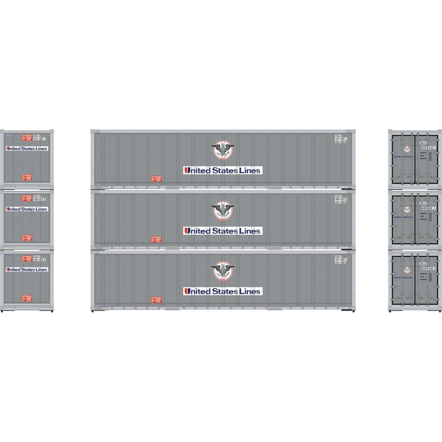 Athearn HO 40' Smooth Side Containers, USLU #1 (3) 3 Athearn HO 40' Smooth Side Containers, USLU #1 (3)