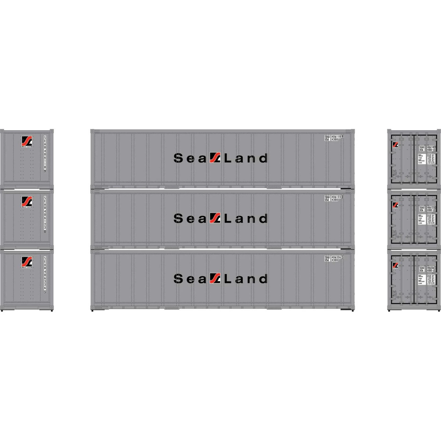 Athearn HO 40' Smooth Side Containers, SEAU #1 (3) 3 Athearn HO 40' Smooth Side Containers, SEAU #1 (3)