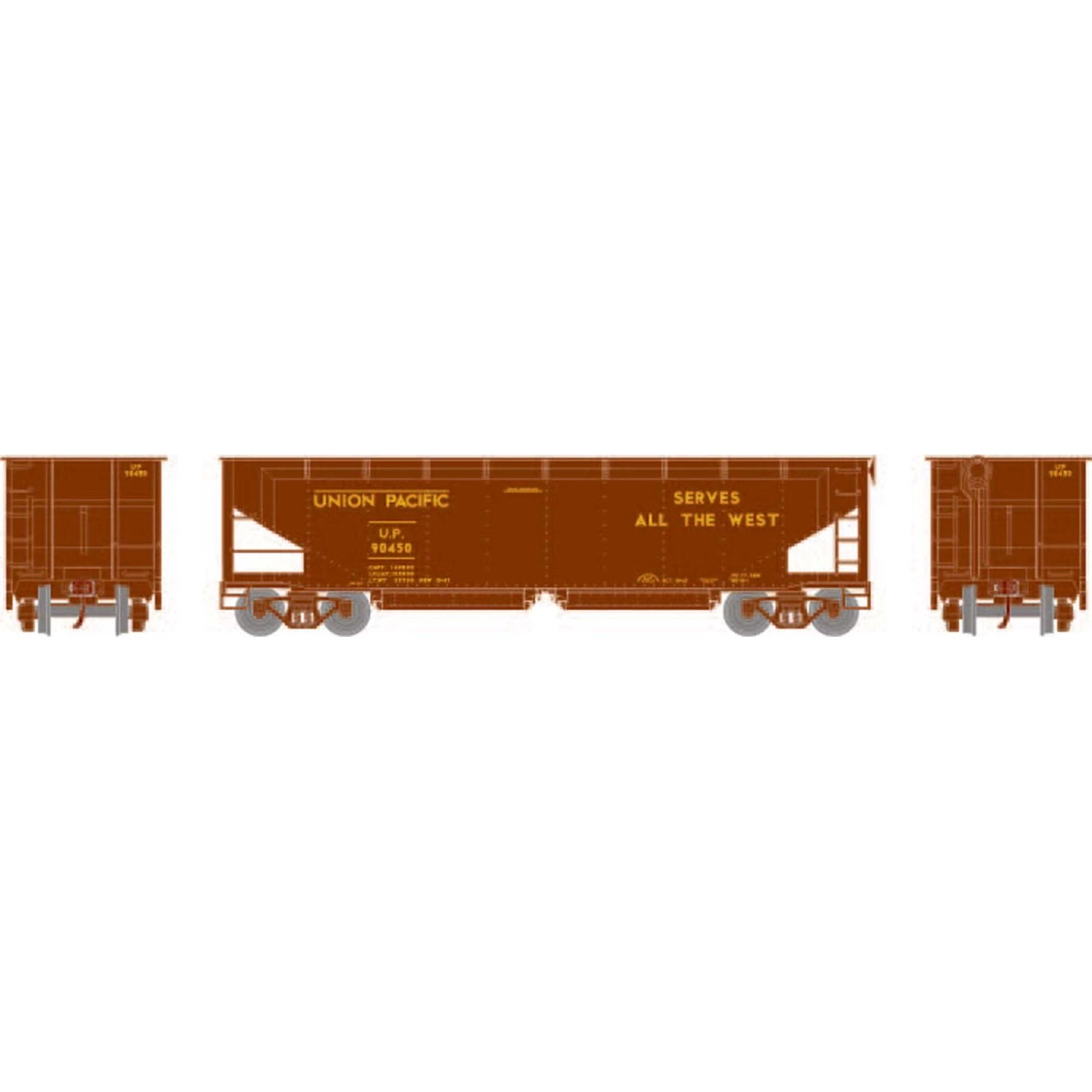 Athearn HO RTR 40' Offset Ballast Hopper with Load, UP #90450 3 Athearn HO RTR 40' Offset Ballast Hopper with Load, UP #90450