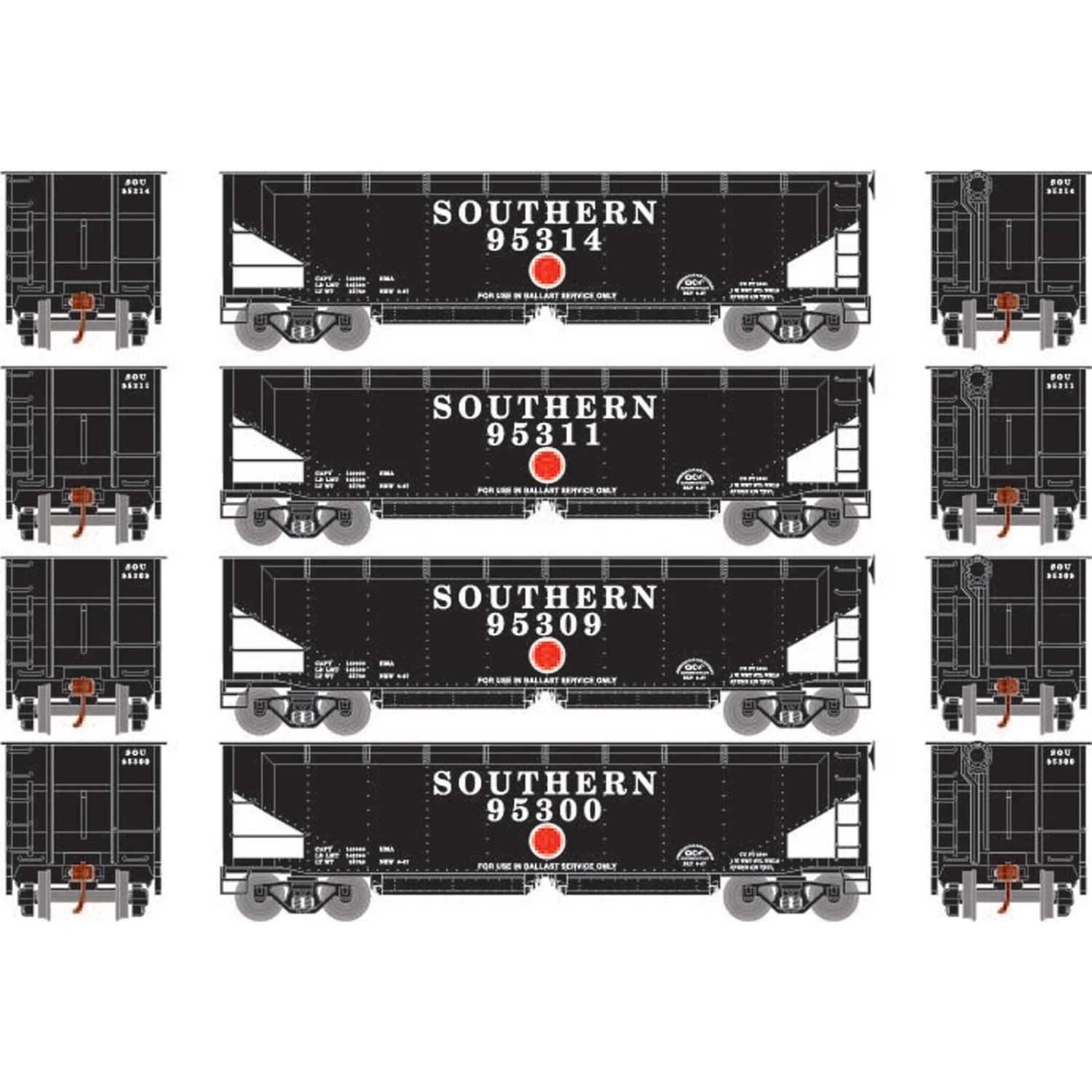 Athearn HO RTR 40' Offset Ballast Hopper with Load, SOU #2 (4) 3 Athearn HO RTR 40' Offset Ballast Hopper with Load, SOU #2 (4)