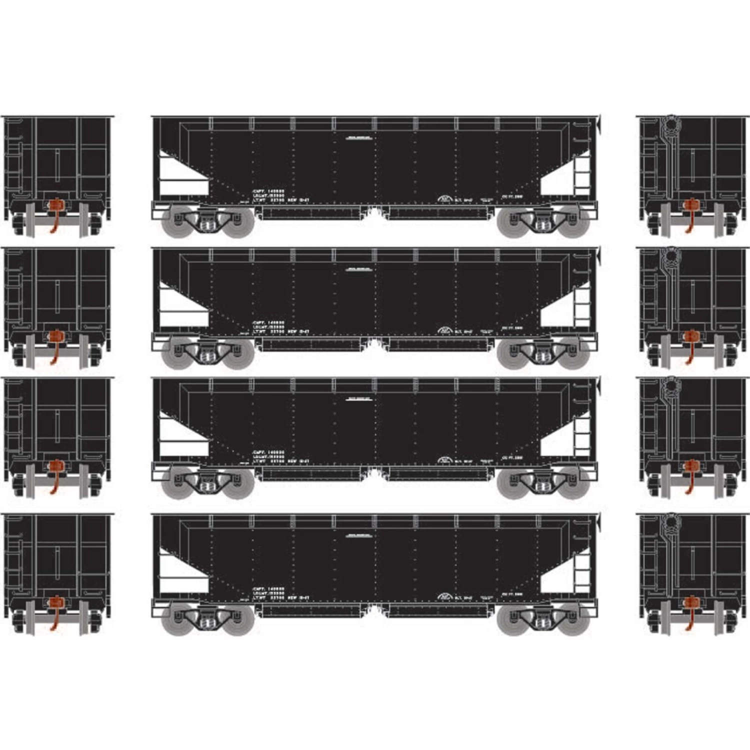 Athearn HO RTR 40' Offset Hopper with Load, Data/Black No # (4) 3 Athearn HO RTR 40' Offset Hopper with Load, Data/Black No # (4)