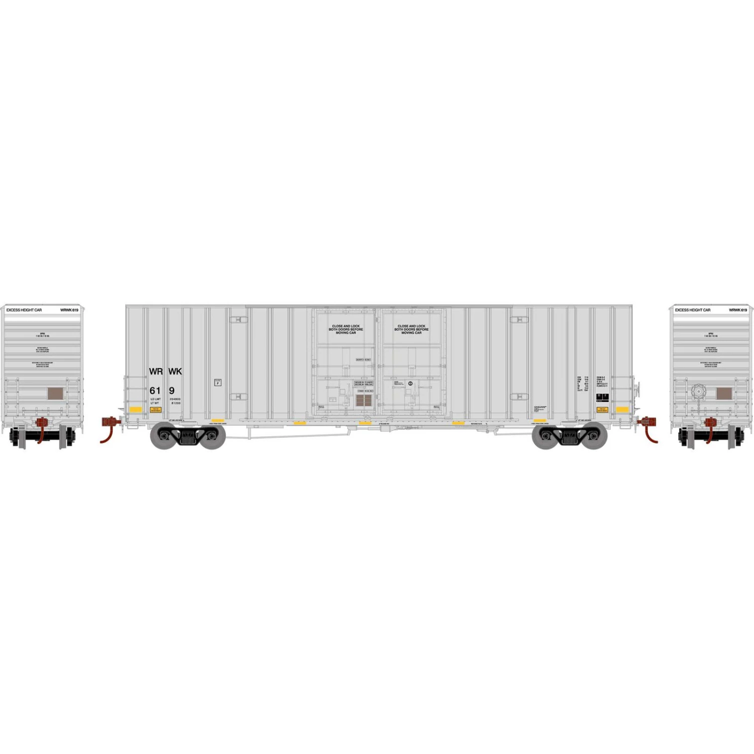 Athearn HO RTR 60' Gunderson Box, WRWK #619 3 Athearn HO RTR 60' Gunderson Box, WRWK #619