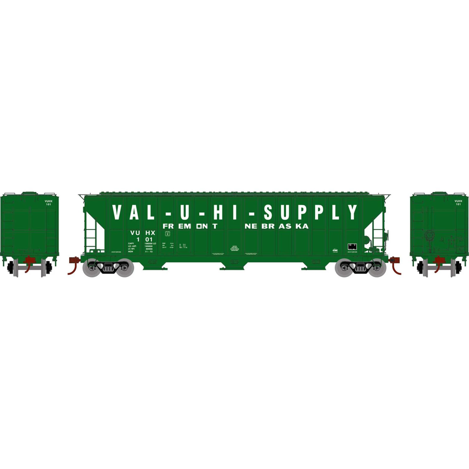 Athearn HO RTR FMC 4700 Covered Hopper, VUHX #101 3 Athearn HO RTR FMC 4700 Covered Hopper, VUHX #101