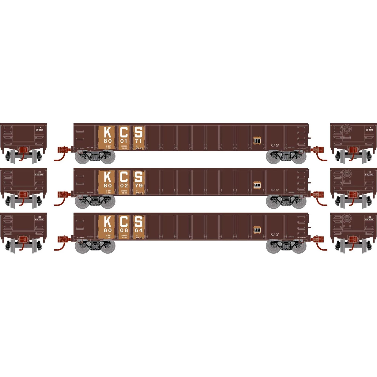 Athearn HO RTR 52' Mill Gondola, KCS (3) 3 Athearn HO RTR 52' Mill Gondola, KCS (3)