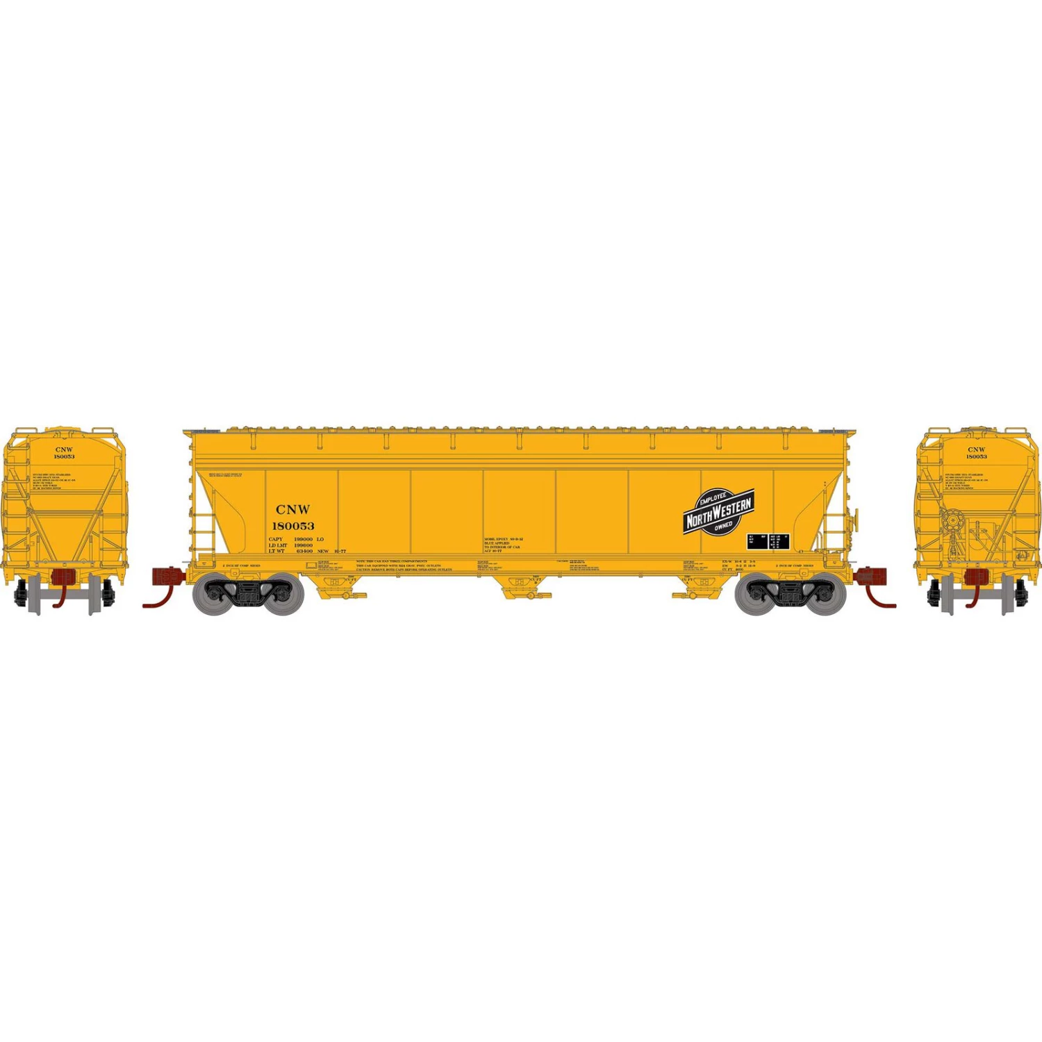 Athearn N ACF 4600 3-Bay CF Hopper, C&NW #180053 3 Athearn N ACF 4600 3-Bay CF Hopper, C&NW #180053