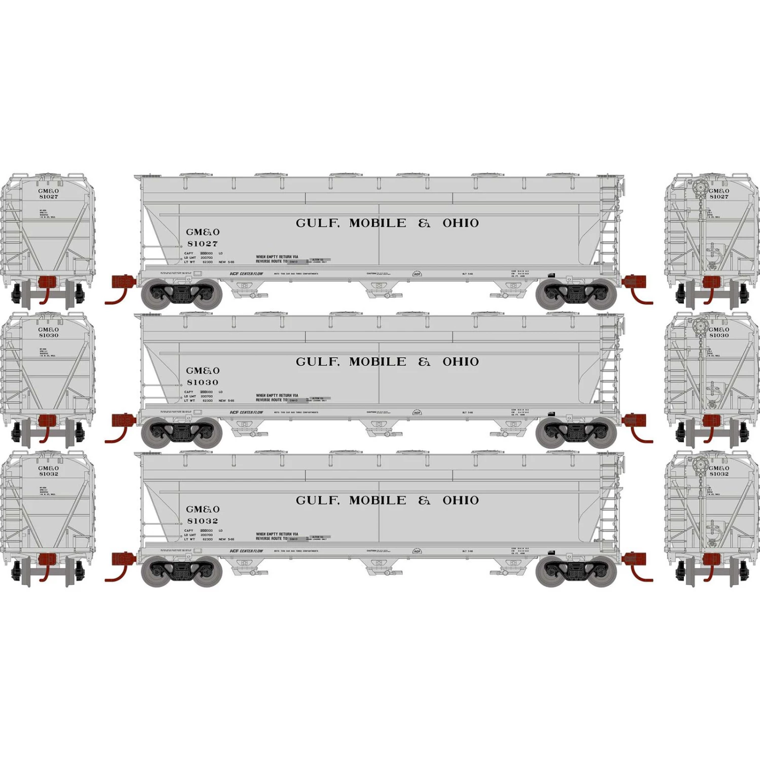 Athearn N ACF 4600 3-Bay CF Hopper, GM&O #1 (3) 3 Athearn N ACF 4600 3-Bay CF Hopper, GM&O #1 (3)