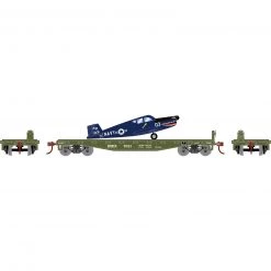 Athearn HO 40' Flat Car with Plane, DODX, Navy #7031