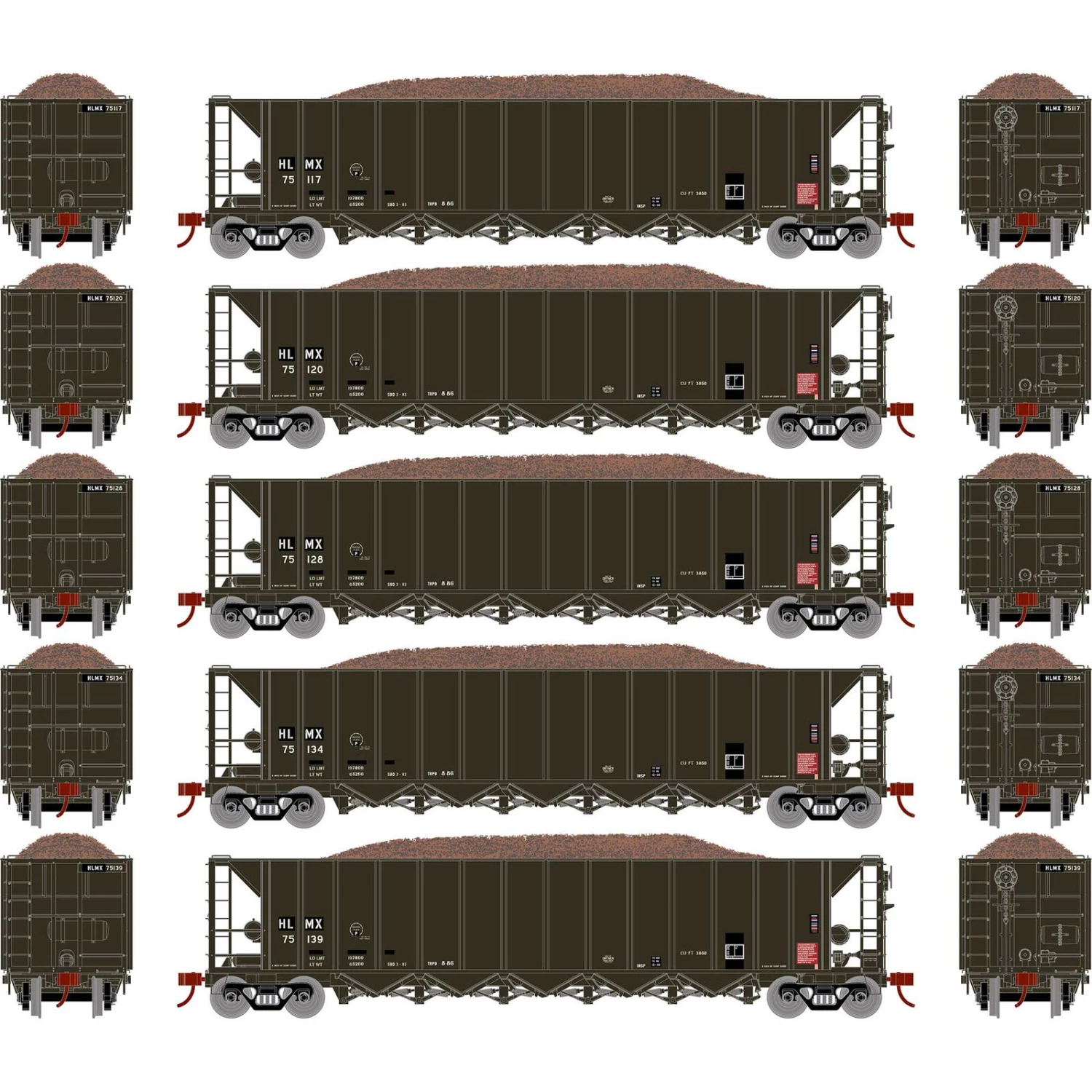Athearn HO RTR 5-Bay Rapid Discharge Hopper HLMX #2 (5) 3 Athearn HO RTR 5-Bay Rapid Discharge Hopper HLMX #2 (5)
