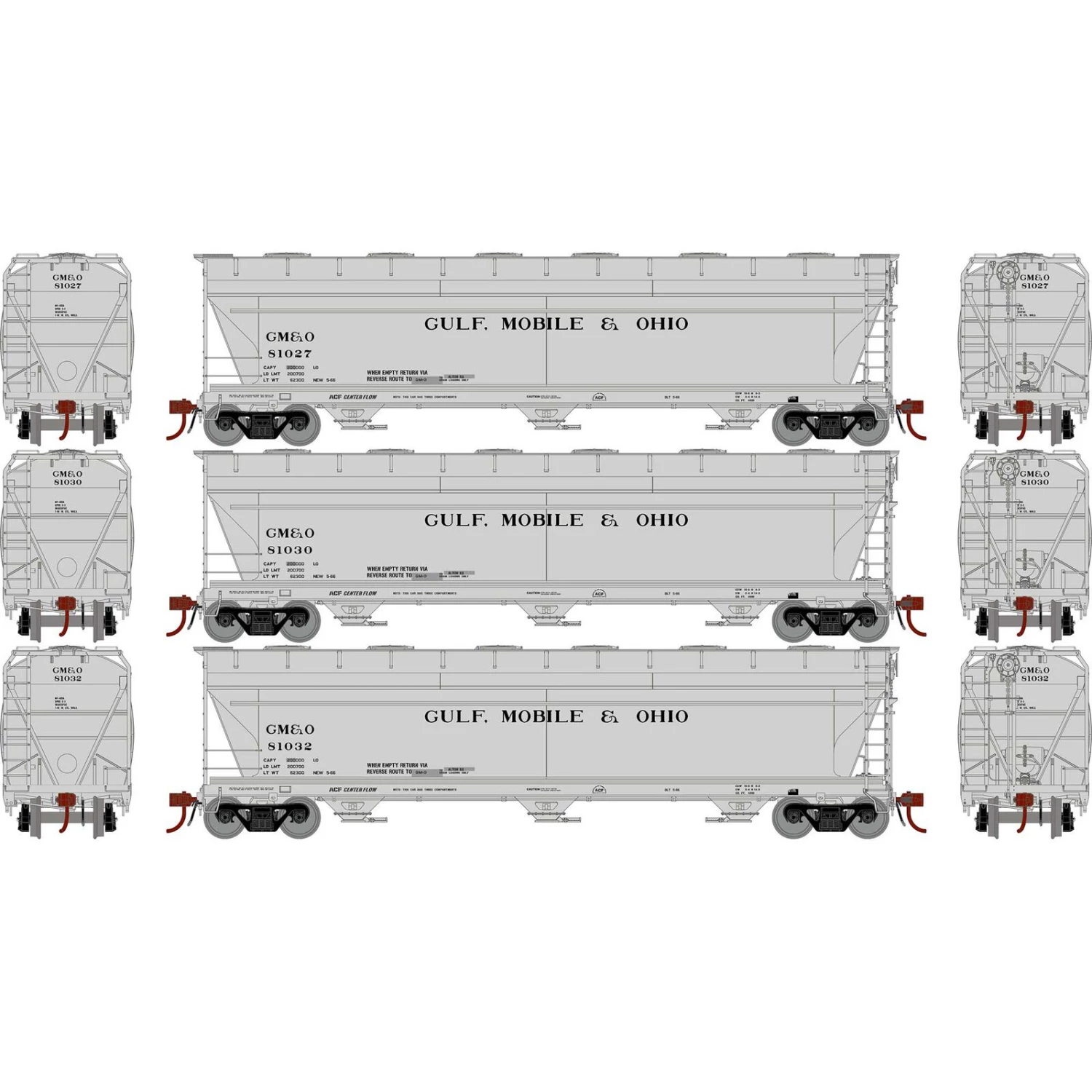 Athearn HO ACF 4600 3-Bay CF Hopper, GM&O #1 (3) 3 Athearn HO ACF 4600 3-Bay CF Hopper, GM&O #1 (3)