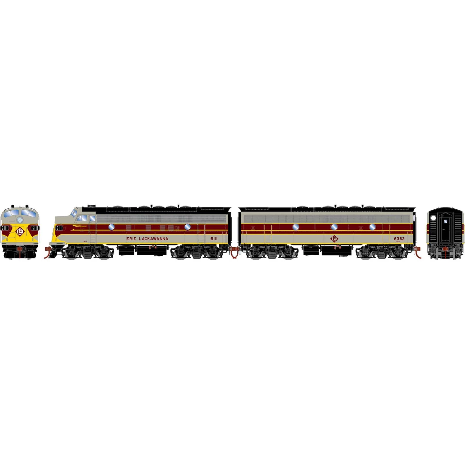 Athearn HO F7 A/B, EL/Freight #6111/#6352 3 Athearn HO F7 A/B, EL/Freight #6111/#6352