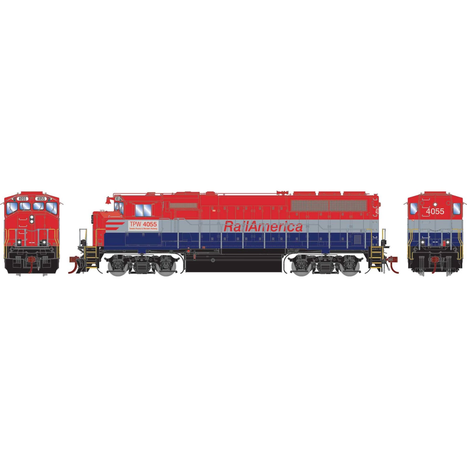 Athearn HO GP40-2L, Rail America/TP&W #4055 3 Athearn HO GP40-2L, Rail America/TP&W #4055