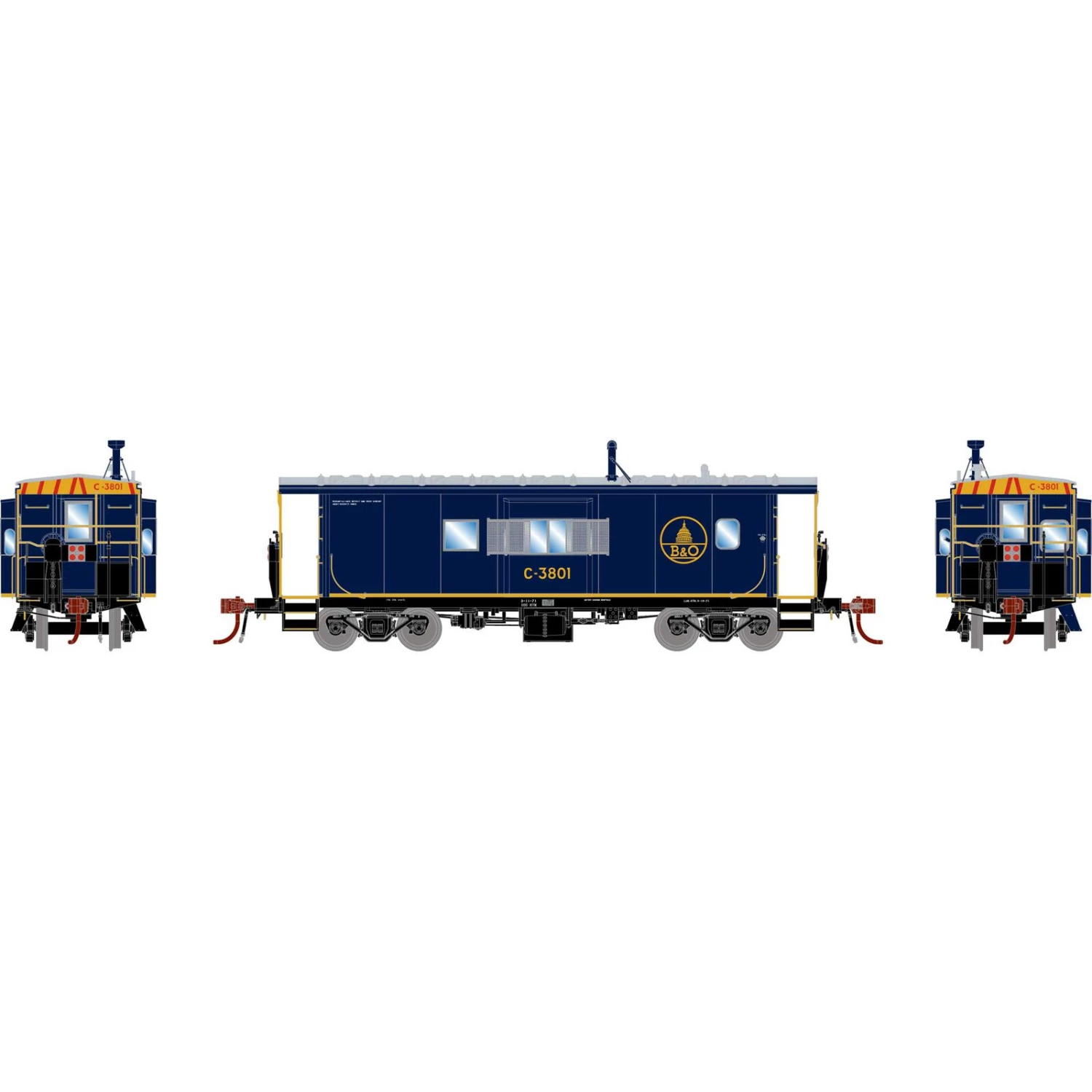 Athearn HO C-26 ICC Caboose with Lights, B&O #C-3801 3 Athearn HO C-26 ICC Caboose with Lights, B&O #C-3801
