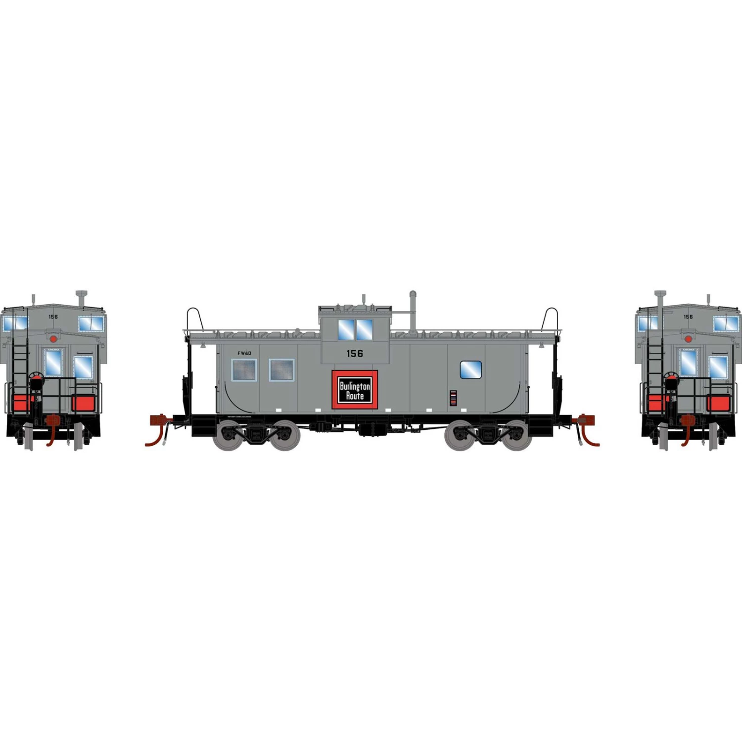 Athearn HO ICC Caboose with Lights, FW&D #156 3 Athearn HO ICC Caboose with Lights, FW&D #156