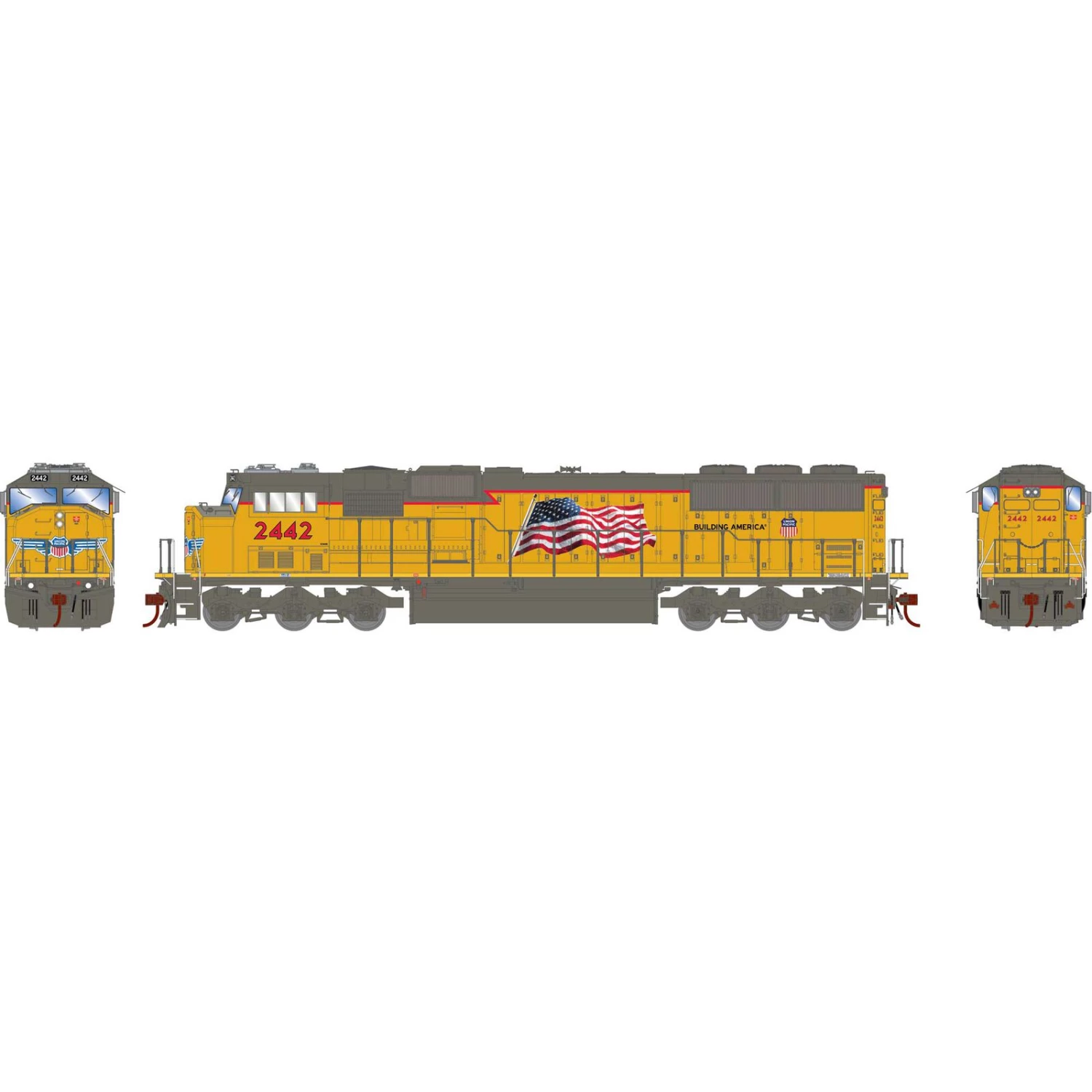 Athearn HO SD60M, UP/Yellow Sill/Flag #2442 3 Athearn HO SD60M, UP/Yellow Sill/Flag #2442
