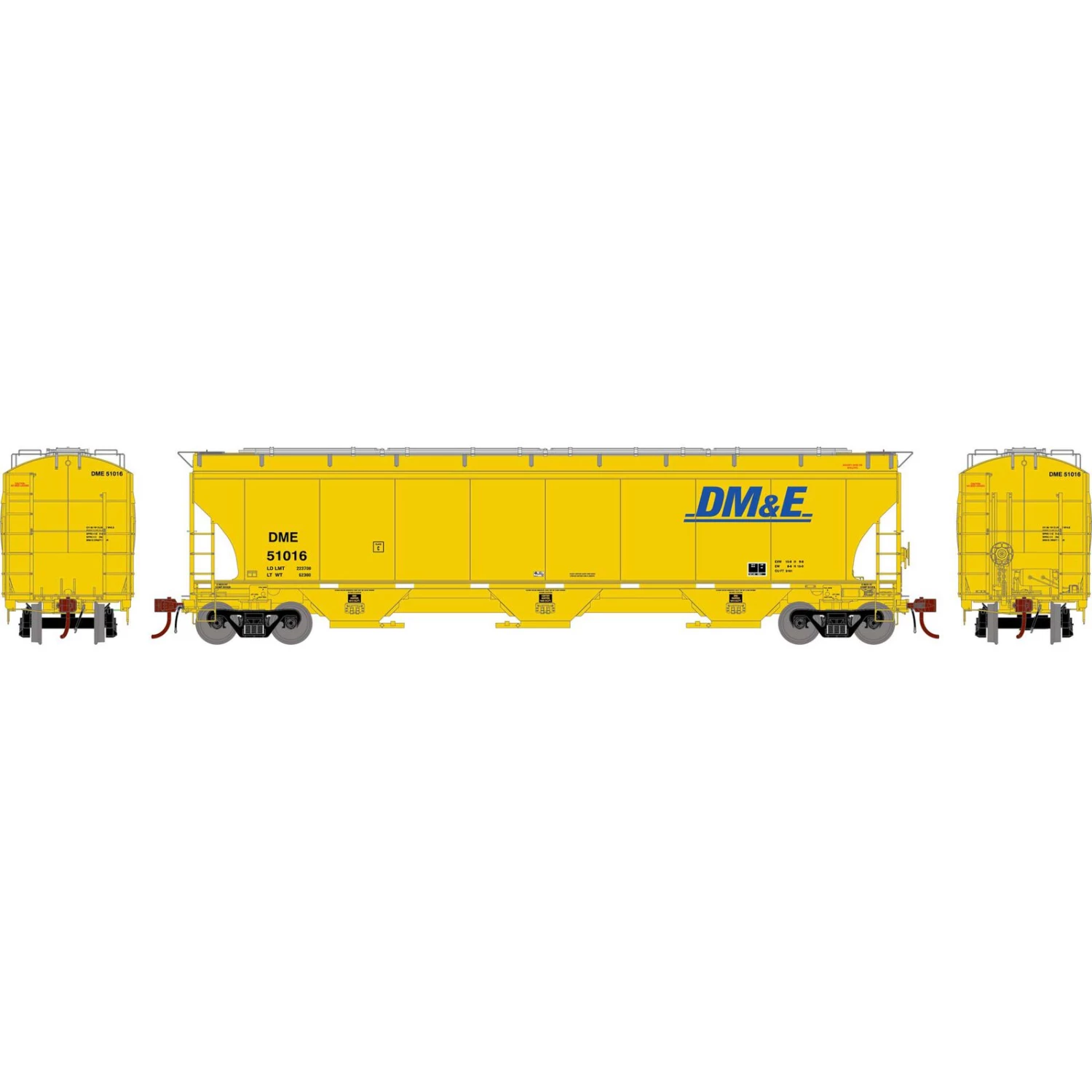 Athearn HO Trinity 3-Bay Hoppers, DM&E #51016 3 Athearn HO Trinity 3-Bay Hoppers, DM&E #51016