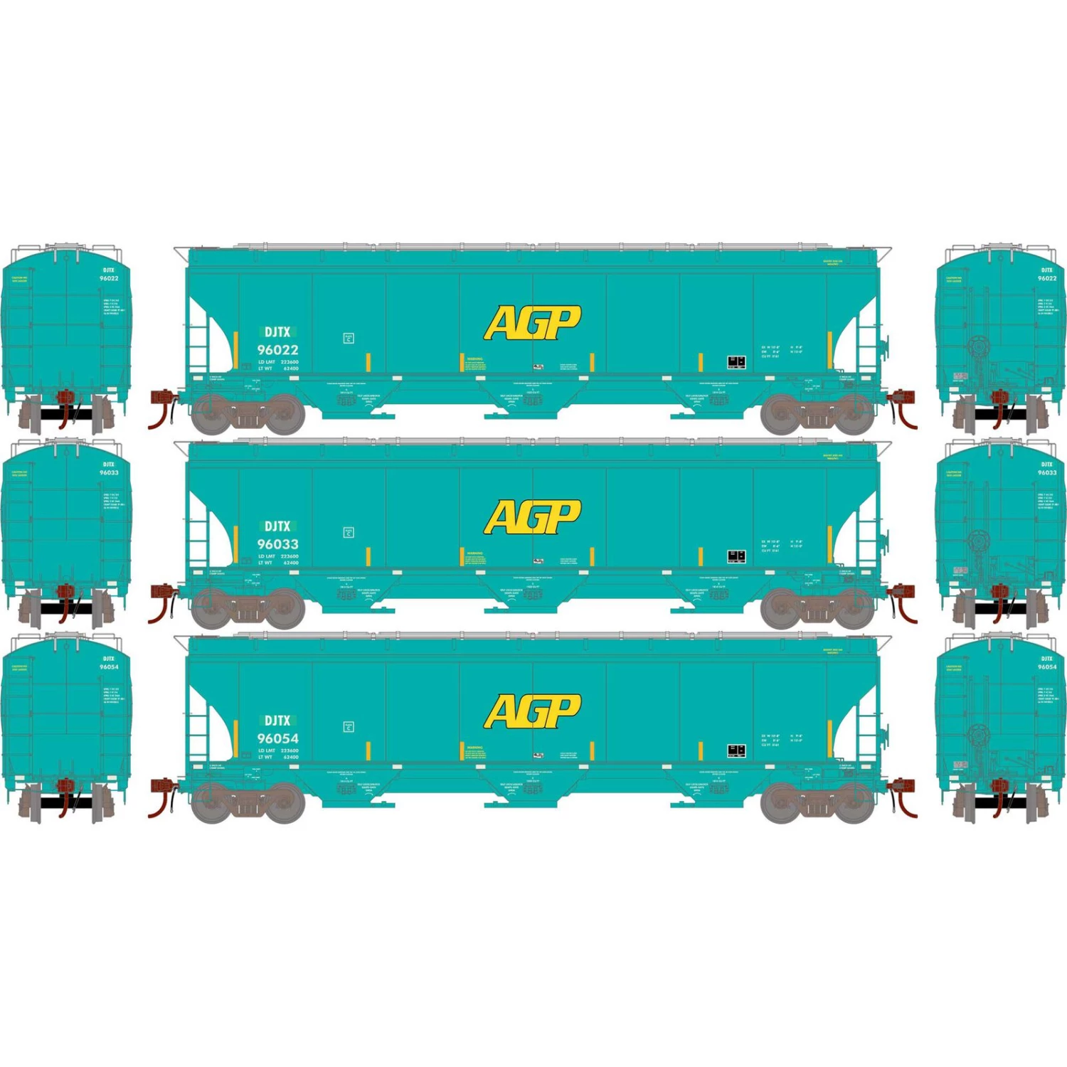 Athearn HO Trinity 3-Bay Hoppers, DJTX # 1 (3) 3 Athearn HO Trinity 3-Bay Hoppers, DJTX # 1 (3)