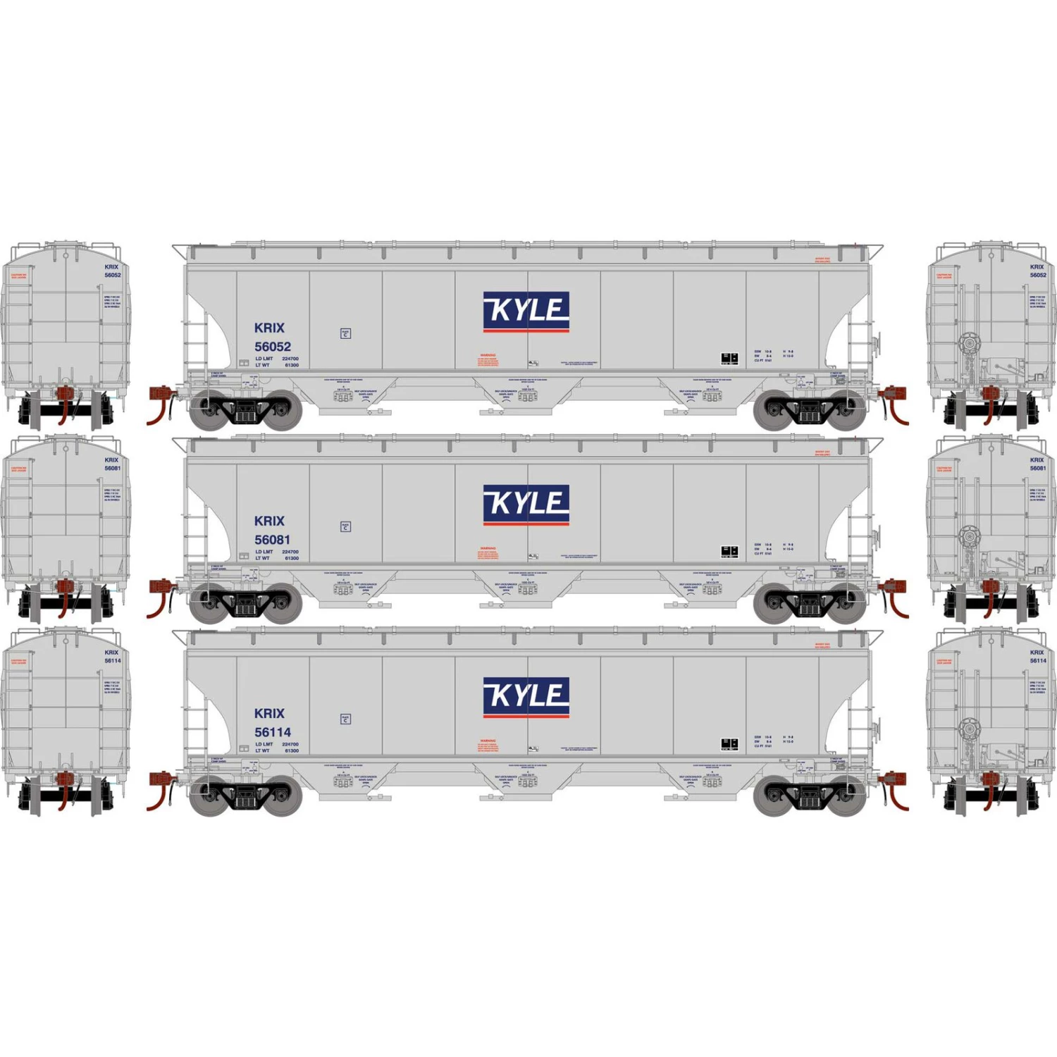 Athearn HO Trinity 3-Bay Hoppers, KRIX # 1 (3) 3 Athearn HO Trinity 3-Bay Hoppers, KRIX # 1 (3)