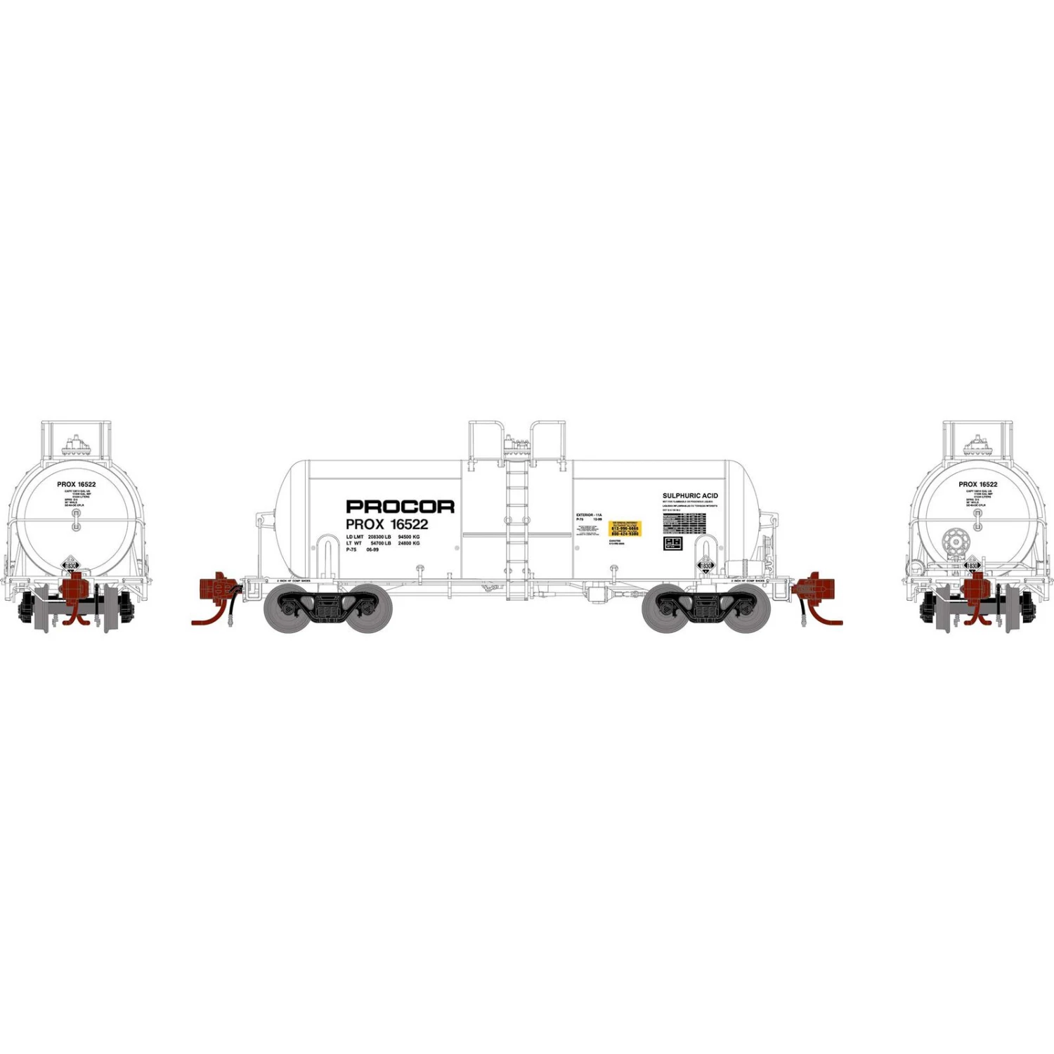 Athearn N 13,600-Gallon Acid Tank, PROX, White #16522 3 Athearn N 13,600-Gallon Acid Tank, PROX, White #16522