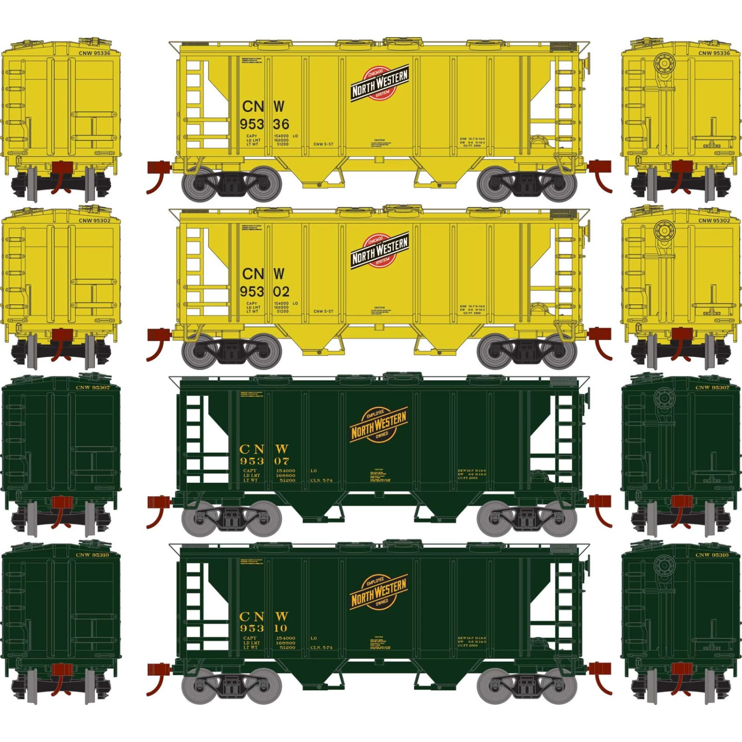 Athearn HO PS-2 2003 2-Bay Covered Hopper C&NW (4) 3 Athearn HO PS-2 2003 2-Bay Covered Hopper C&NW (4)