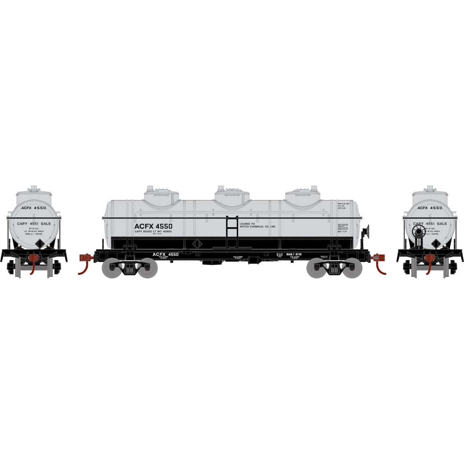 Athearn HO 3-Dome Tank, ACFX (4) 3 Athearn HO 3-Dome Tank, ACFX (4)