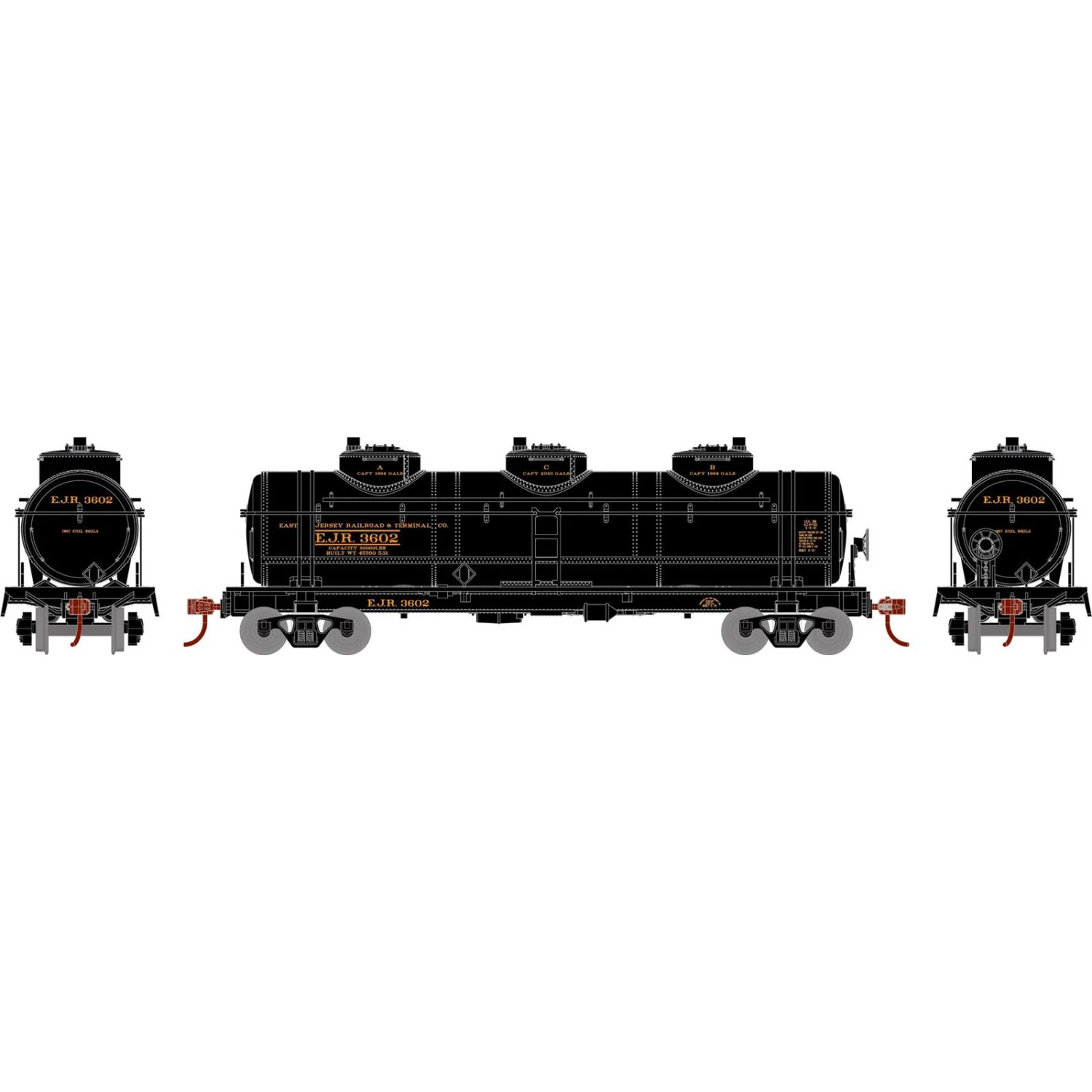 Athearn HO 3-Dome Tank, EJR #3602 3 Athearn HO 3-Dome Tank, EJR #3602