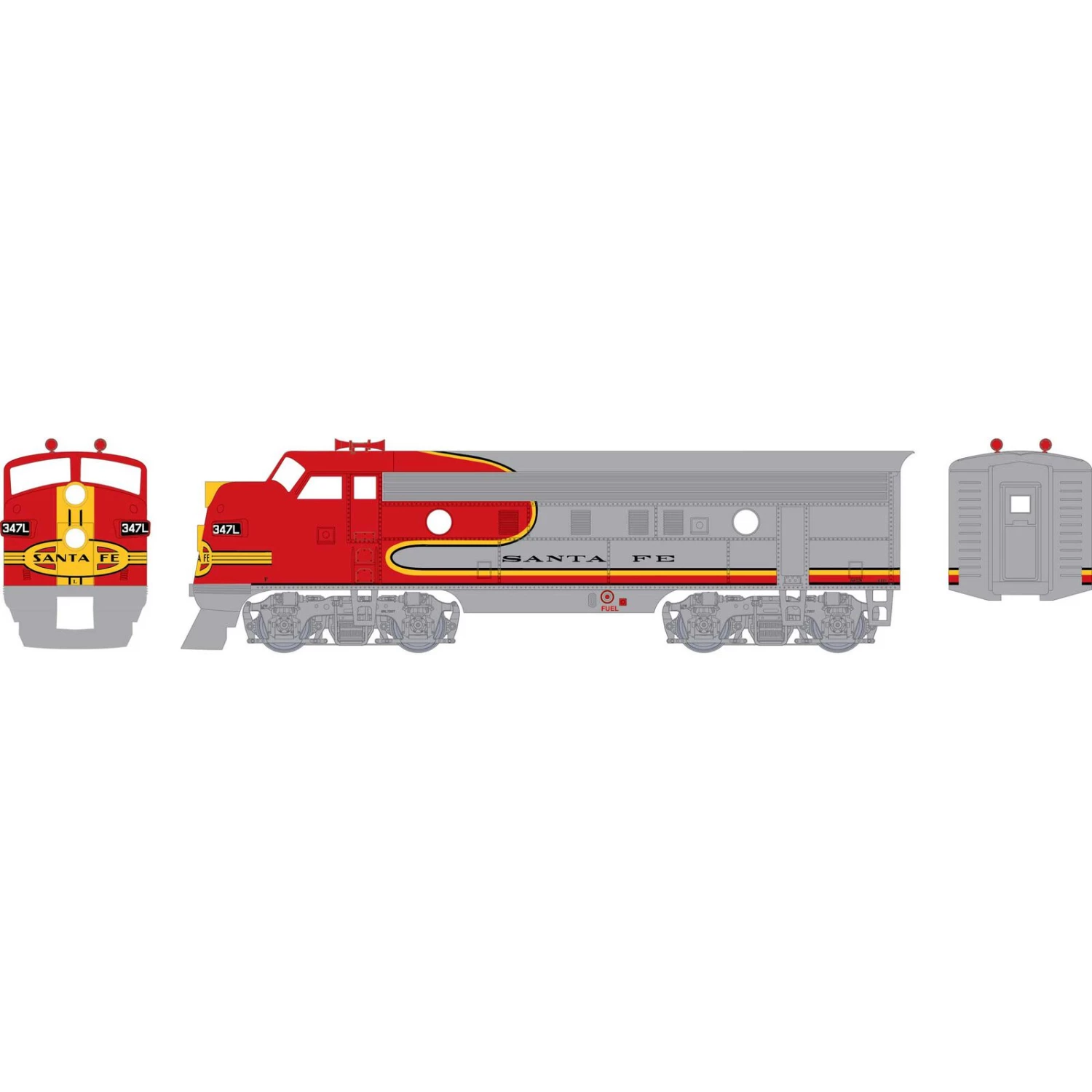 Athearn HO F7A SF #343L 3 Athearn HO F7A SF #343L
